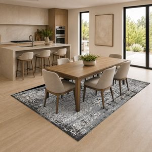 Tapis de salon LXDP-1015 gris argenté traditionnel oriental imprimé numériquement, lavable en machine, en chenille, antidérapant, vente en gros - Product Image 4