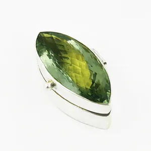 Colgante de Plata 925 con Baño de Rodio, con Gema Verde Marquesa, Hecho a Mano, para Mujer - Product Image 2