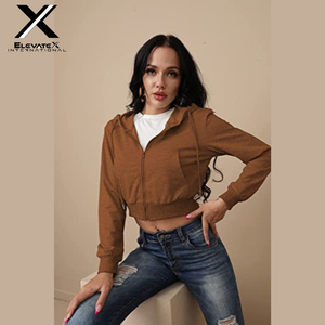 Sudadera de Punto Casual para Mujer con Cuello Alto y Cierre de Cremallera, Manga Corta, Impermeable, Ecológica, Mezcla de Poliéster/Algodón - Product Image 2