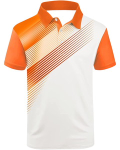 Camiseta Polo Personalizada de Manga Corta para Hombre, Diseño de Rayas Diagonales Blancas y Naranjas, Tejido Transpirable, Ropa Casual de Golf, OEM Personalizado - Product Image 1