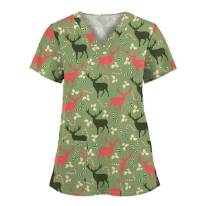 ชุดพยาบาลแบบสวมใส่ได้ทั้งชายและหญิง ลายพิมพ์คริสต์มาส แขนสั้น พร้อมเสื้อเชิ้ตยืดหยุ่น ตรวจจับเข็มได้ ใช้ในโรงพยาบาล - Product Image 3