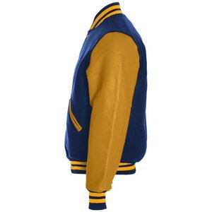 Varsity Baseball Letterman Jacket, laine bleue avec manches en cuir marron Holloway Varsity Wool Jacket Taille 2XL Couleur Oranges - Product Image 2