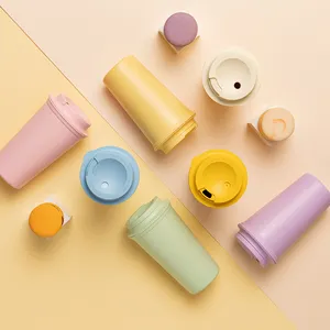 แก้วน้ำพลาสติกสองชั้น ปลอดสาร BPA ใช้ซ้ำได้ พร้อมฝาปิด 7 สี ขนาด 16 ออนซ์/450 มล. ดีไซน์น่ารัก เหมาะสำหรับเป็นของขวัญ ผลิตในเกาหลี - Product Image 1