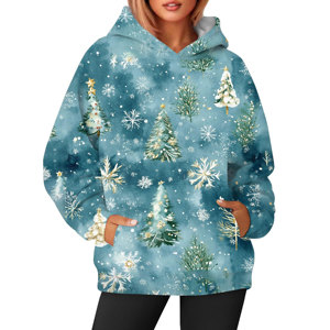 Sudaderas navideñas informales para mujer, Jersey ligero de manga larga de Color sólido, sudaderas holgadas con sublimación 3D y bolsillo - Product Image 6