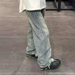 Vintage High Street Wash Blue Baggy <b>Denim</b> <b>Trousers</b> Side Stripes Straight Jean Button Hombre Fashion Embroidered Winter - Product Image 5