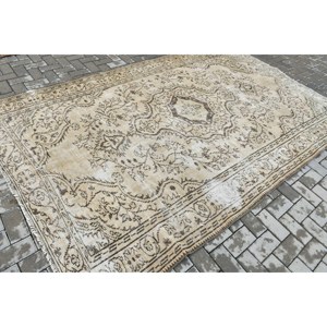 พรมตุรกีขนาด 6x9.5 ฟุต สีน้ำตาลลายทาง พรมขนสัตว์วินเทจ - Product Image 2