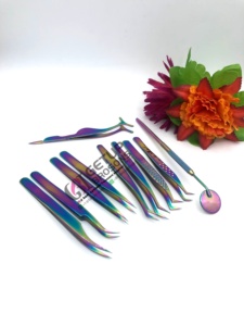 Pince à épiler GETUP BROSONS IMPEX de haute qualité, antistatique, durable, en acier inoxydable, pour extensions de cils, pointe dentelée, miroir arc-en-ciel - Product Image 2