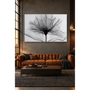Impression sur toile Fida, feuille et fleur translucides noires et blanches - Product Image 1