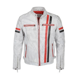Chaqueta de Motociclista de Cuero Personalizada para Hombre al por Mayor, Cuello Alto, Logotipo Frontal, Diseño Vintage, Cierre de Cremallera, Resistente al Viento, Ecológica - Product Image 1