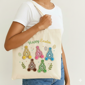 Sacs fourre-tout de Pâques haut de gamme pour femme, à usage quotidien, avec broderies en perles de chenille et chaînes – Sacs en toile à motif de lapin et de poussin pour les fêtes - Product Image 1