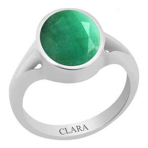Certified Emerald Panna Zoya <b>Silver</b> <b>Ring</b> with Romantic Bezel Setting 4.8cts 5.25ratti Platinum Main Stone for Everyday Wear - Product Image 1