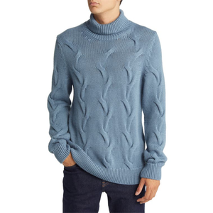 Maglione Invernale da Uomo Brax Brian in Misto Lana Premium, Collo Alto, Mezza Manica, con Cappuccio, Stampa Logo a Righe, Colore Thin Storm - Product Image 1