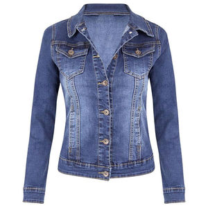Veste en jean pour femmes en gros, bouton, fermeture éclair, col, coupe-vent, écologique, couleur délavée, clash de couleurs, personnalisable - Product Image 6