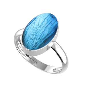 Bague de fiançailles unisexe en argent sterling 925, finition haut de gamme, sertie de labradorite naturelle, forme poire ovale, style classique, positif - Product Image 3