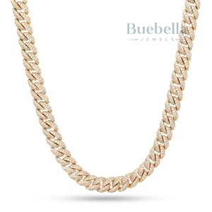 JOYAS BUEBELLA 14K Chapado en oro 925 Plata de ley 10mm Iced Out Hip Hop Miami Cadena de eslabones cubanos Joyería de moissanita para mujer - Product Image 2