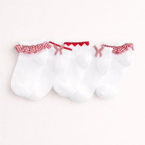 ถุงเท้าเด็กแบบกำหนดเอง ถุงเท้ากันลื่นพื้นผ้าฝ้าย ระบายอากาศได้ดี พร้อมลายตาราง โบว์ลูกไม้ และลายหัวใจ สำหรับเด็กวัยหัดเดินและทารก - Product Image 1