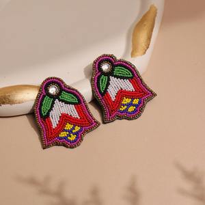 Pendientes de cuentas bordados coloridos hechos a mano para mujeres y niñas, estilo de moda personalizado, fiesta, punto de cruz, costura hecha en la India - Product Image 5