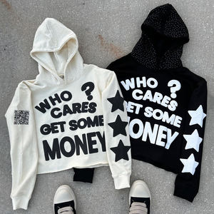 Sudadera con Capucha Personalizada de Estilo Urbano para Hombre, con Estampado de Pedrería, Estilo Holgado, con Dobladillo sin Rematar, para Hombre y Mujer - Product Image 1