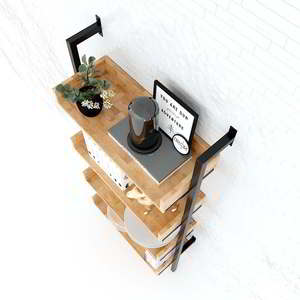 KTT6819 4-Tier <b>Wall</b>-<b>Mounted</b> <b>Bookshelf</b> Rubberwood with Iron Frame for Living Room - Product Image 3