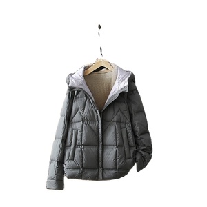 Wholesale 2025 Fashion <b>White</b> Duck <b>Jacket</b> Lightweight Hooded Winter Coat Pattern Decoration Stand Collar Short Loose Warm Coat - Product Image 6
