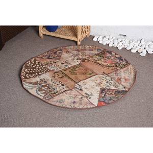 Vintage <b>Rustic</b> Brown Wool <b>Rug</b> 3.4 X 3.4 ft Turkish Patchwork Design Latex Backed for Living Room Decor for Teens 9x12 Size - Product Image 1