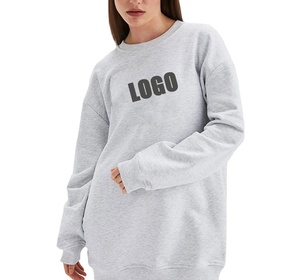 Sweat-shirt français en tissu uni à manches longues pour femme, style décontracté, hiver, logo en relief sur le devant, vente en gros personnalisée, blanc - Product Image 1
