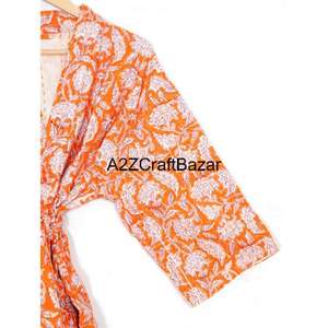 Chaqueta Kimono Acolchada Reversible 100% Algodón con Estampado en Bloques, Transpirable, con Botones Cubiertos - Diseño Indio para Varias Temporadas - Product Image 3