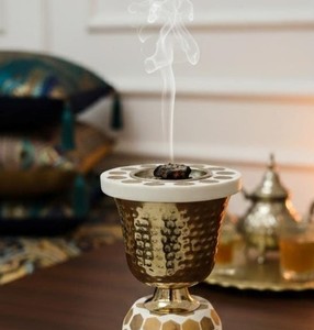 Modern Honeycomb Mop Inlay Bakhoor Burner Gold <b>Hammered</b> Metal Incense <b>Holder</b> Arabic Design Luxury Tabletop Decor For Middle East - Product Image 6