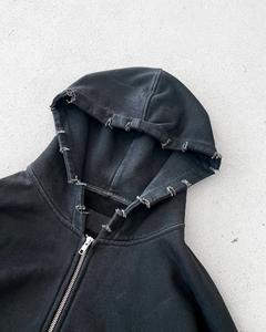 Sweat à capuche personnalisé de style streetwear pour homme, noir uni, 450 g/m², en molleton français, vintage, délavé à l'acide, fermeture éclair, sweat à capuche pour homme - Product Image 6