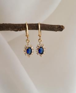 Sapphire Charm <b>Huggie</b> Hoop 925 Sterling <b>Silver</b> Gold Plated Cute Party <b>Earrings</b> Vintage Style Gift for Her Blue Sapphire - Product Image 5