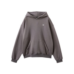 Sweat à capuche gris surdimensionné unisexe en molleton épais avec logo minimaliste, streetwear pour les marques de vente en gros OEM - Product Image 2