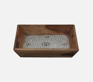 Bandeja de incrustaciones de hueso de forma Rectangular para manualidades, bandeja decorativa para el hogar para mesa de centro, patrón único, prueba de artesanía de hueso - Product Image 1