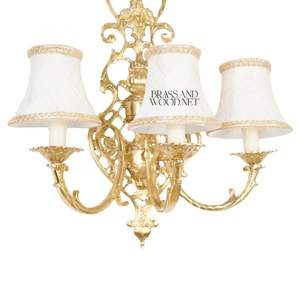 Applique murale en laiton antique conception à trois bras abat-jour en tissu blanc éclairage vintage fait main de luxe décoration de la maison classique - Product Image 4