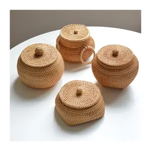 Caja de té de mimbre 100% natural, bolso de lujo para decoración del hogar, OEM, alta calidad