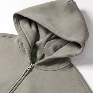 Sweat à capuche personnalisé à double fermeture éclair 350 400 450 Gsm en vrac marron 100% coton épais sweat à capuche à fermeture éclair complète hommes 2025 - Product Image 3