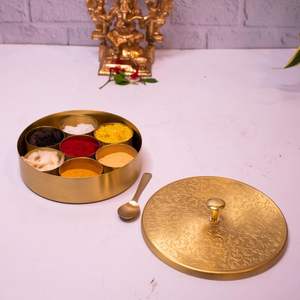 Premium Craft Brass Spice <b>Box</b> For Exclusive Kitchenware Collection Featuring Strong Metal And Timeless Design - Product Image 1