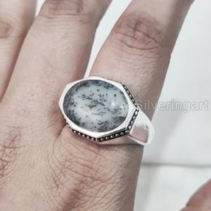 Mayorista Anillo para hombre Piedra preciosa de ópalo dendrítico natural Anillo de piedra natal de Octubre Joyería DE BODA otomana Anillo de plata esterlina 925 - Product Image 2