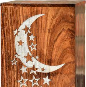 Moon Star Lichtenberg Urne de crémation en résine antique fabriquée à la main pour adultes Crémation pour cendres Résine en bois Ronde Funérailles pour cendres - Product Image 5