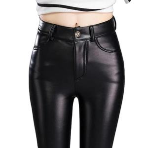 Pantalones de Piel Sintética con Cachemira para Mujer, Otoño/Invierno 2024, Gruesos y Forrados de Felpa, Cintura Alta, Ajustados, Cálidos, Leggings Negros - Product Image 1