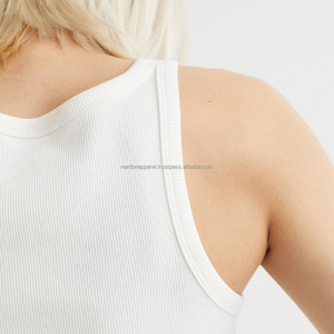 Nardon Apparel Moda Verano Crop Tops Camiseta de algodón puro en blanco Color sólido Redondo - Product Image 5