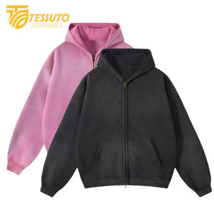 Sudadera con capucha negra y rosa con lavado ácido para hombre, sudadera Original de algodón anticontracción transpirable con lavado ácido, ropa informal, sudadera con cremallera con lavado ácido - Product Image 1
