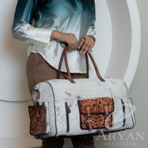 Bolsa de lona grande de cuero de vaca mecanizada a mano y con pelo, bolsa de equipaje de noche de cuero genuino, bolsas de viaje de fin de semana para Unisex - Product Image 2