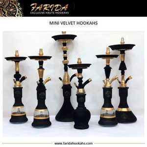 Unique Luxury Egyptian Velvet Coated Mini Farida Hookahs Straight Type Funky Solid Brass Set with Lacquer Technics - Product Image 5