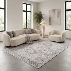 Netline Home Montana Vintage <b>Grey</b> Machine Made Plush Rectangle <b>Rug</b> for <b>Living</b> <b>Room</b> Hallway Boho Kilim Style - Product Image 2