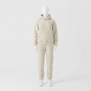 Conjunto de Sudadera con Capucha y Pantalones de Chándal de Forro Polar Crema para Mujer, Ropa Deportiva Informal a Juego - Product Image 3