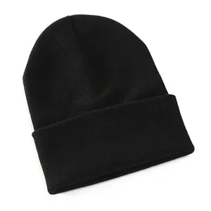 Gorro de Invierno Unisex de Acrílico, Diseño con Puño, Color Sólido, 56-58CM, Estilo Casual para Adultos, Negro, Azul Marino, Gris, Blanco - Product Image 2