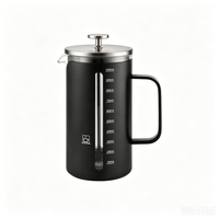 Presse à café unique de 34 oz en acier inoxydable avec poignée en bois de bambou, verre borosilicate épais résistant à la chaleur, presse à café française