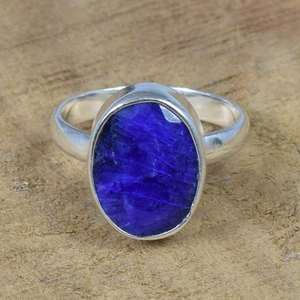 Blue Sapphire Sterling <b>Silver</b> Ring Oval Gemstone Handmade Jewelry September Birthstone Gift For Women - Product Image 1
