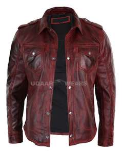 Chemise en cuir véritable pour homme à manches longues, style décontracté, effet vieilli, nouvelle collection, chemises en cuir véritable tendance, vente en gros - Product Image 4