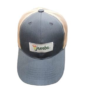 This is a grey and tan mesh adjustable trucker cap - Product Image 1